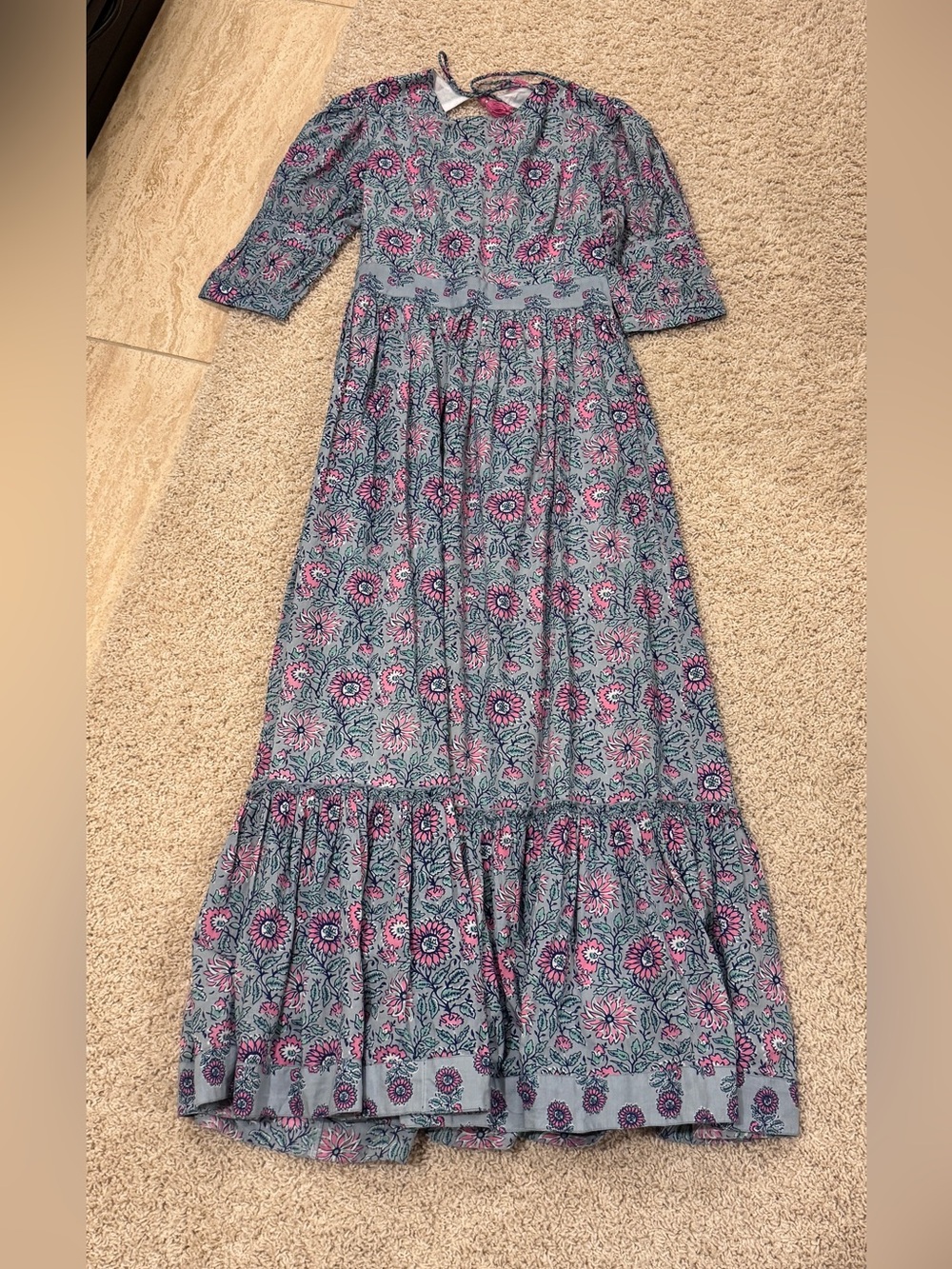 Maxi Floral Tie-Back Dress in Blue and Pink NWOT